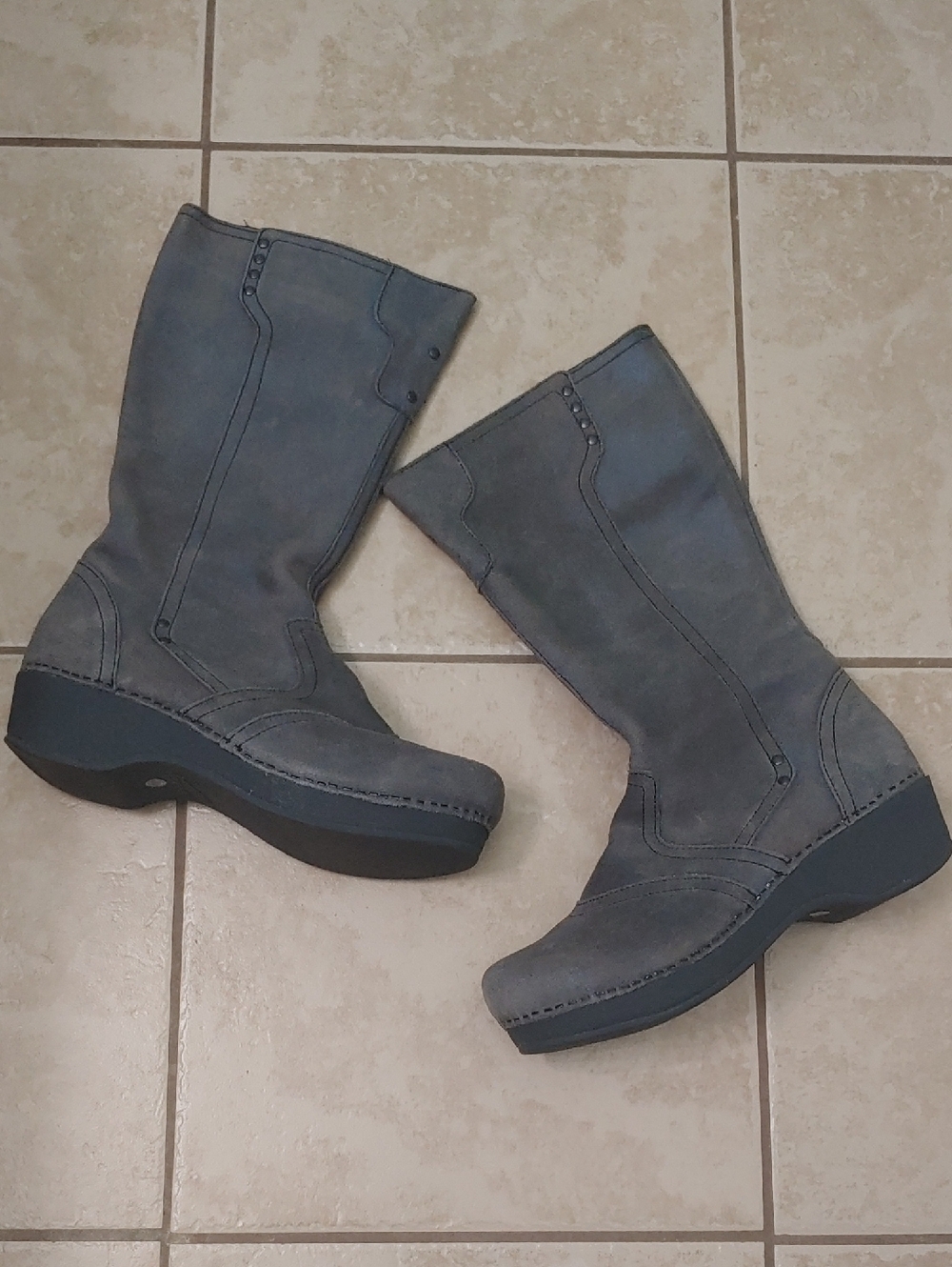 Dansko Suede Leather Boots Tall Metallic Grey Platform Women's Size 38/8